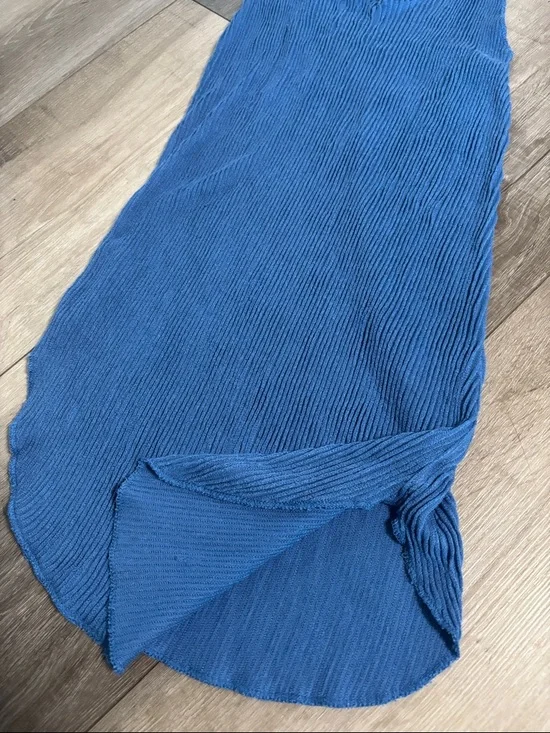 DRIFTER Blue Ribbed Modal Soft Knit Racerback Long Tank Top - Picture 6 of 11